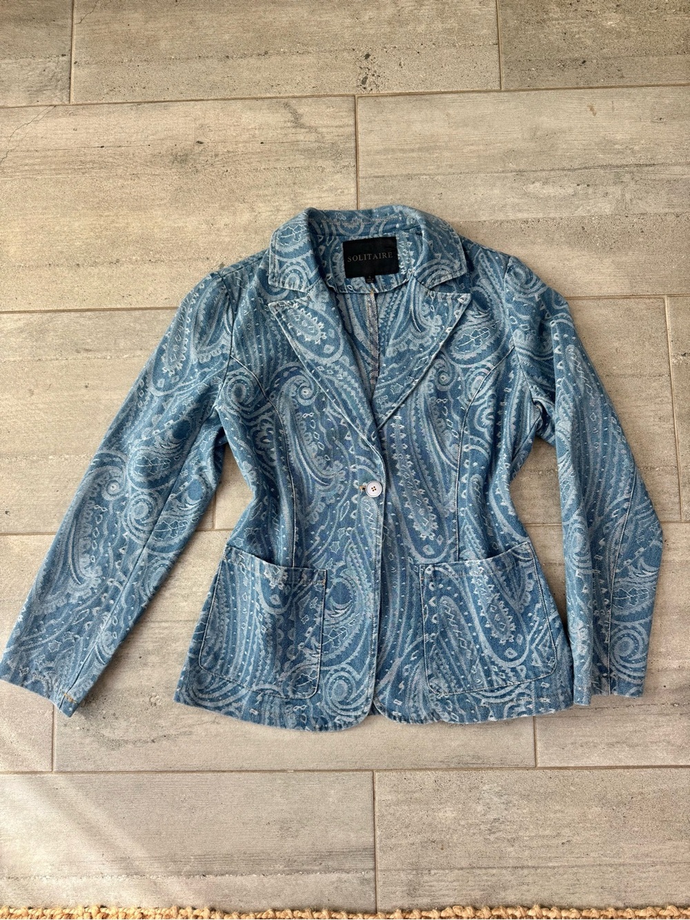Solitaire Light Blue Paisley Denim Shirt Jacket